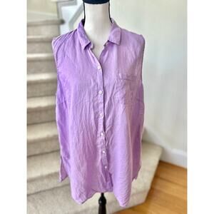J. Jill Purple Sleeveless Linen Button-Up Sleeveless Top
